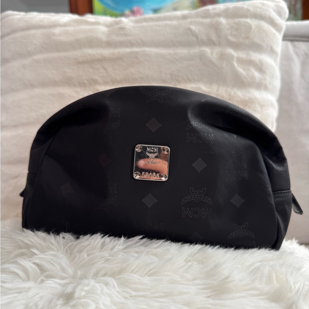 Authentic MCM Black Cosmetic Bag with Silver Logo